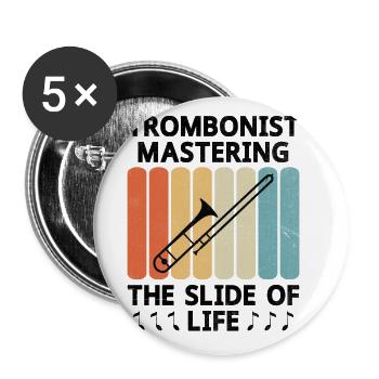 Trombonist Trombone Player Marching Band Trombone - Buttons large 2.2''/56 mm (5-pack) - white - Front