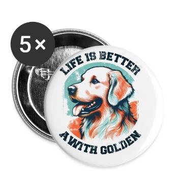 Life Is Better With A Golden Retriever Dog vintage - Buttons large 2.2''/56 mm (5-pack) - white - Front
