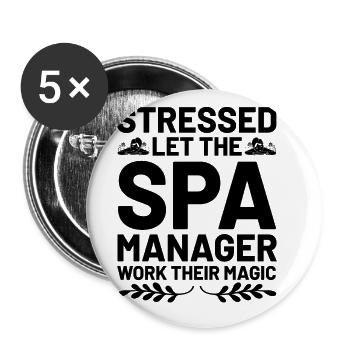 Gestionnaire de SPA Emploi Bien-être Drôle Gestion de SPA Sayi - Lot de 5 grands badges (56 mm) - blanc - Devant