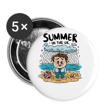 Sommer in England Wetter Regen Regnerisch Spaß - Buttons groß 56 mm (5er Pack) - Weiß - Vorne
