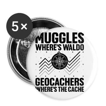 Géocaching Géocache Géocacher Funny Geocacher Sayi - Lot de 5 grands badges (56 mm) - blanc - Devant