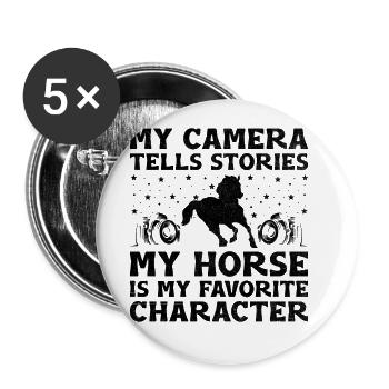 Photographie de cheval Équitation Chevaux Hobby Ph - Lot de 5 grands badges (56 mm) - blanc - Devant