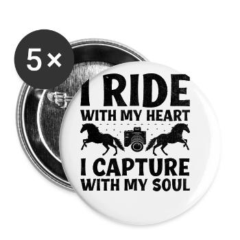 Photographie de cheval Équitation Chevaux Hobby Ph - Lot de 5 grands badges (56 mm) - blanc - Devant