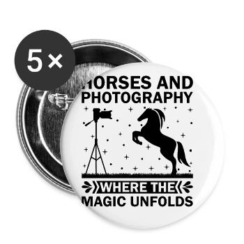 Photographie de cheval Équitation Chevaux Hobby Ph - Lot de 5 grands badges (56 mm) - blanc - Devant