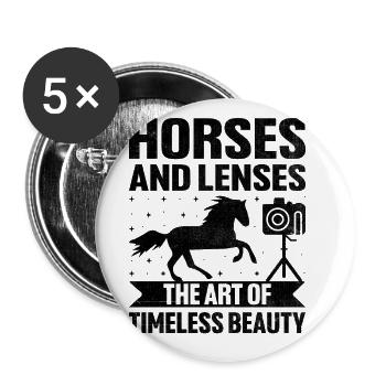 Photographie de cheval Équitation Chevaux Hobby Ph - Lot de 5 grands badges (56 mm) - blanc - Devant