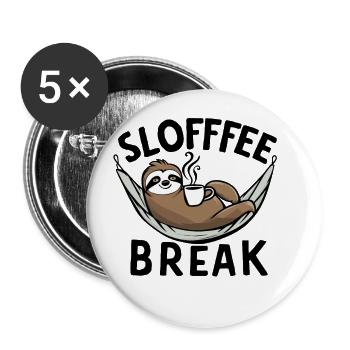 Kaffeepause Faultier Kaffee-Liebhaber Spaß - Buttons groß 56 mm (5er Pack) - Weiß - Vorne