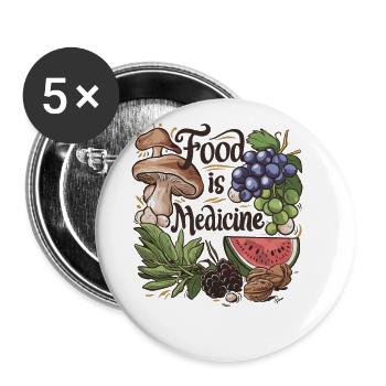 Food is Medicine Fruits and Vegetables - Buttons groß 56 mm (5er Pack) - Weiß - Vorne