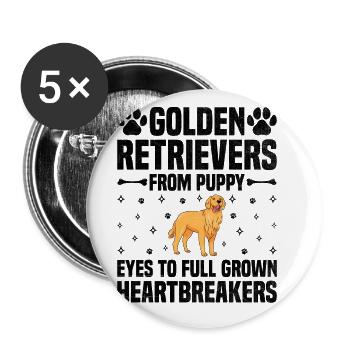 Golden Retriever von Welpenaugen bis zum ausgewachsenen GR - Buttons groß 56 mm (5er Pack) - Weiß - Vorne