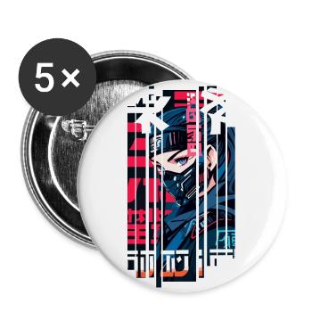 Woman Ninja geometric kanji - Buttons large 2.2''/56 mm (5-pack) - white - Front