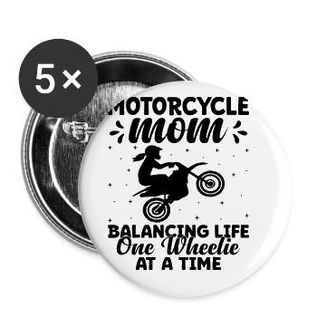 Motorcycle Mom Balancing Life One Wheel At A Time - Buttons large 2.2''/56 mm (5-pack) - white - Front