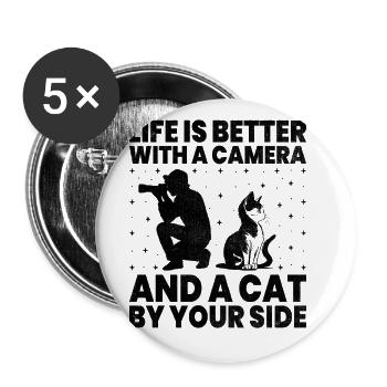Chat Photographes Chat Amoureux Des Chats Photo - Lot de 5 grands badges (56 mm) - blanc - Devant