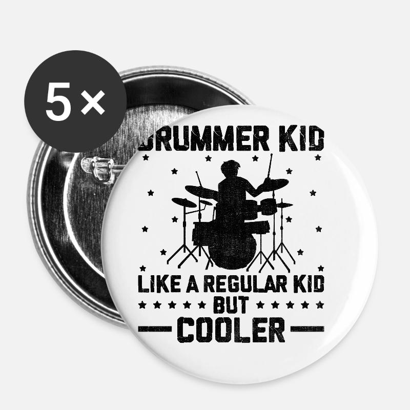 Drummer Kid Wie Ein Normales Kind, aber Cooler Drum Dru - Buttons groß 56 mm (5er Pack) - Weiß