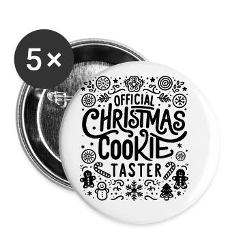 Offizieller Weihnachtsplätzchen-Taster Backen Gebäck Auflaufen - Buttons groß 56 mm (5er Pack) - Weiß - Vorne