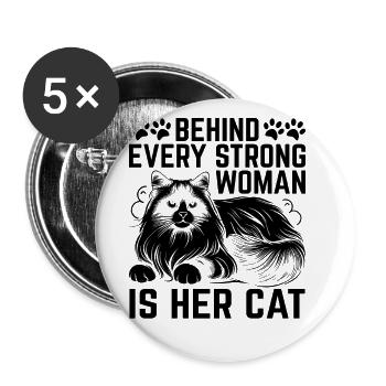 Hinter jeder starken Frau steht ihre Katzen-Ragdoll-Geliebte - Buttons groß 56 mm (5er Pack) - Weiß - Vorne
