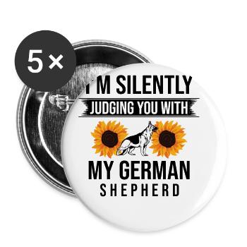 Je te juge en silence avec mon berger allemand g - Lot de 5 grands badges (56 mm) - blanc - Devant