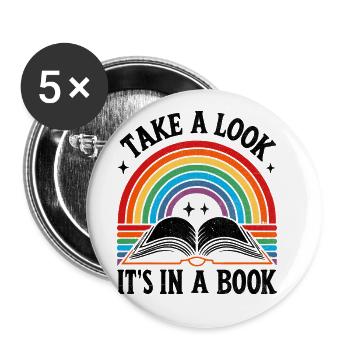 Jetez un coup d’œil C’est dans un livre Livres Rat de bibliothèque - Lot de 5 grands badges (56 mm) - blanc - Devant
