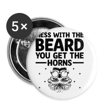 Leg dich mit dem Bart an, den du bekommst Die Gesichtsbehaarung der Hörner - Buttons groß 56 mm (5er Pack) - Weiß - Vorne