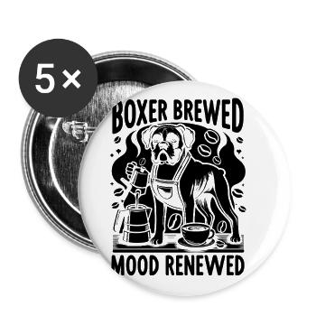 Boxer Brewed Mood Renewed Caffeine Lover Dog - Buttons large 2.2''/56 mm (5-pack) - white - Front