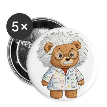 Teddybär Wissenschaftler - Buttons groß 56 mm (5er Pack) - Weiß - Vorne