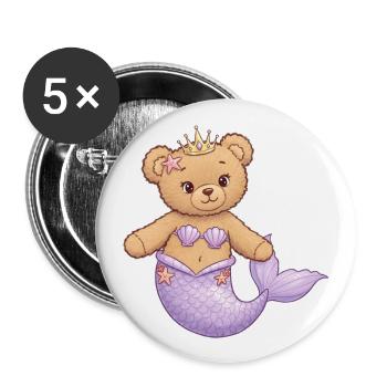 Ours en peluche Sirène - Lot de 5 grands badges (56 mm) - blanc - Devant