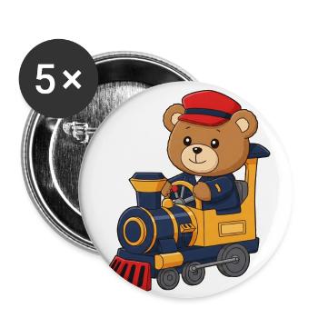 Teddy Bear Engine Driver - Buttons large 2.2''/56 mm (5-pack) - white - Front