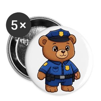 Ours en peluche Policier - Lot de 5 grands badges (56 mm) - blanc - Devant