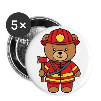 Teddy Bear Firefighter - Buttons large 2.2''/56 mm (5-pack) - white - Front