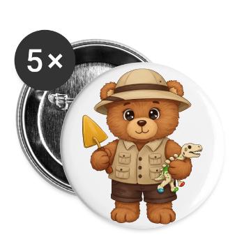 Teddybär Archäologe - Buttons groß 56 mm (5er Pack) - Weiß - Vorne