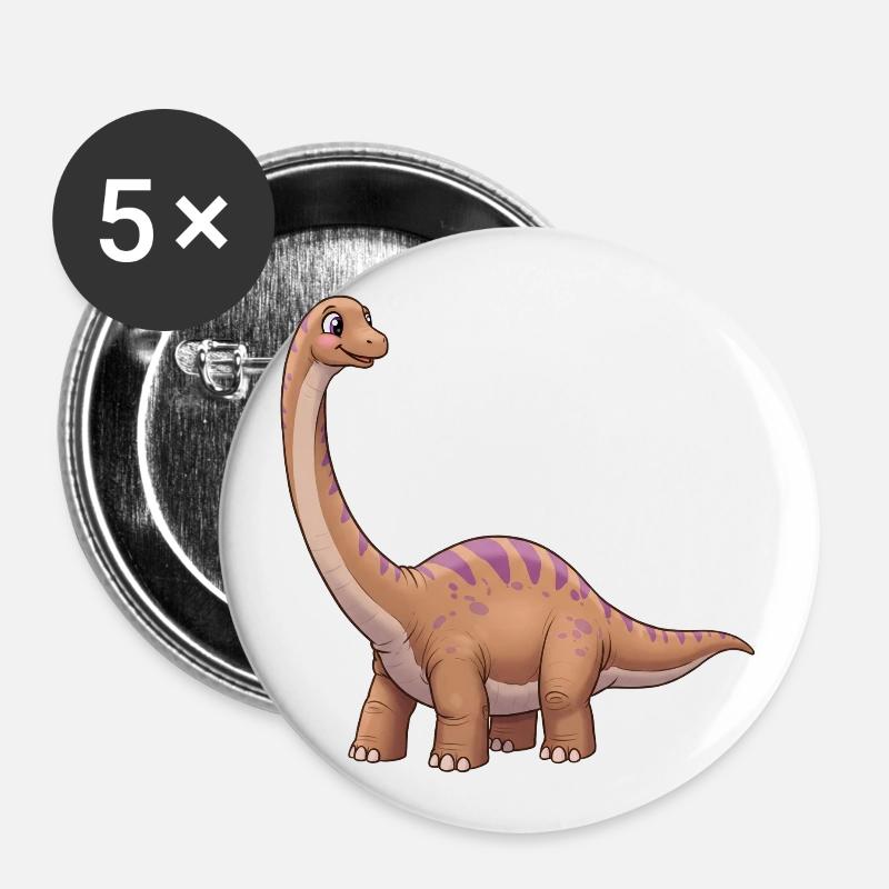 Dino Cartoon Apatosaurus - Buttons large 2.2''/56 mm (5-pack) - white
