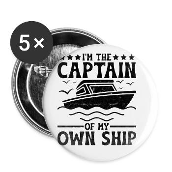 Ich bin der Kapitän meines eigenen Schiffes Paddelboot - Buttons groß 56 mm (5er Pack) - Weiß - Vorne