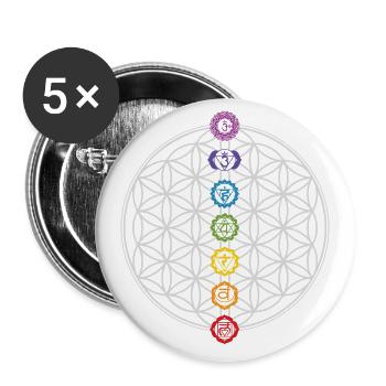 Blume des Lebens & Chakren - Buttons groß 56 mm (5er Pack) - Weiß - Vorne