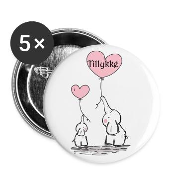 Éléphants avec des félicitations de ballon - Lot de 5 grands badges (56 mm) - blanc - Devant