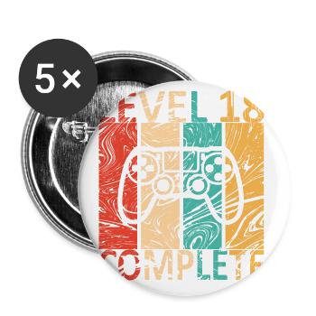 Level 18 completed 18th Birthday Gamer Gift - Buttons large 2.2''/56 mm (5-pack) - white - Front
