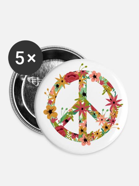 Peace Symbol Hippie - Buttons groß 56 mm (5er Pack) - Weiß