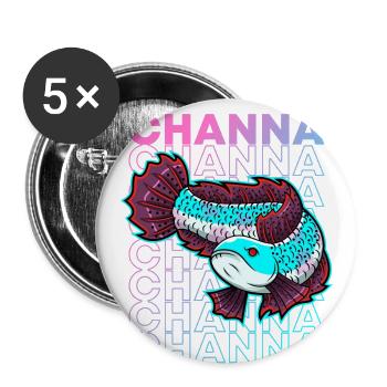 Channa 80's Style Snakehead Monster Fischhüter - Buttons groß 56 mm (5er Pack) - Weiß - Vorne