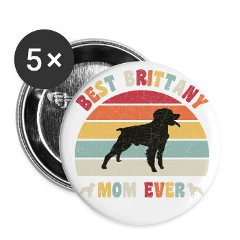 Meilleure maman Bretonne jamais amateurs de chiens vintage rétro - Lot de 5 grands badges (56 mm) - blanc - Devant