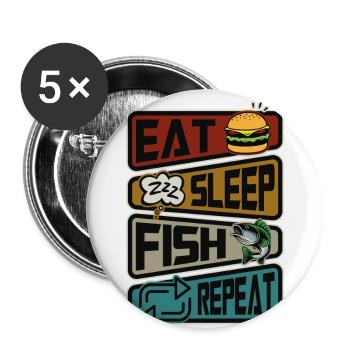 Drôle de pêche Manger Dormir Poisson Répéter La pêche - Lot de 5 grands badges (56 mm) - blanc - Devant