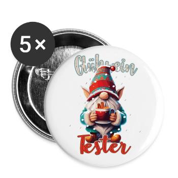 Weihnachten Elf Wichtel Gnom Glühwein Tester - Buttons groß 56 mm (5er Pack) - Weiß - Vorne