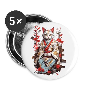 Japanische Kimono Katze Ukiyo-E Katzen Design - Buttons groß 56 mm (5er Pack) - Weiß - Vorne