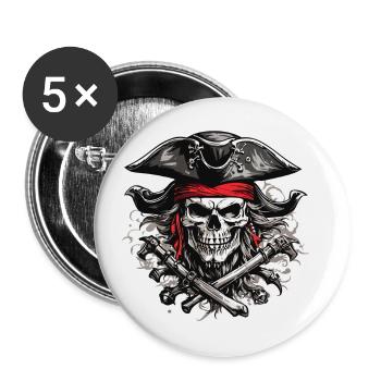 Jolly Roger Piraten Schädel Party Halloween Design - Buttons groß 56 mm (5er Pack) - Weiß - Vorne