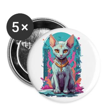 Kawaii Gothic Sphynx Katze Pastel Okkult Design - Buttons groß 56 mm (5er Pack) - Weiß - Vorne