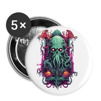 Gothique Cthulhu démon Halloween monstre Design - Lot de 5 grands badges (56 mm) - blanc - Devant