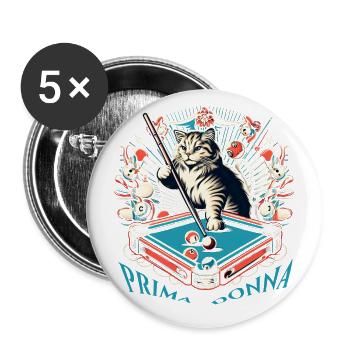 Billard rétro jouant au chat diva, vintage et mignon - Lot de 5 grands badges (56 mm) - blanc - Devant