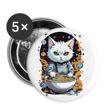 Katze Liebt Ramen Nudelsuppe Ästhetisches Design - Buttons groß 56 mm (5er Pack) - Weiß - Vorne