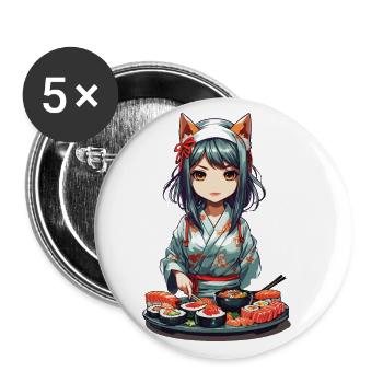 Anime Sushi Master Kawaii Fille Kemonomimi - Lot de 5 grands badges (56 mm) - blanc - Devant
