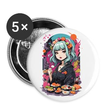 Anime Sushi e-Girl Goth Pastel Style Design - Lot de 5 grands badges (56 mm) - blanc - Devant