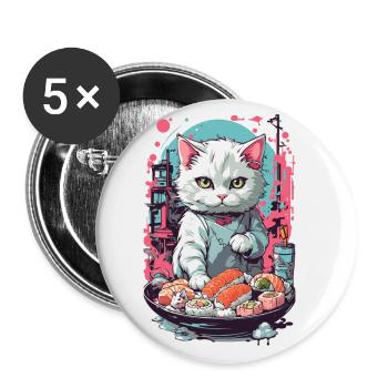 Style esthétique de chat Sushi Pastel gothique - Lot de 5 grands badges (56 mm) - blanc - Devant