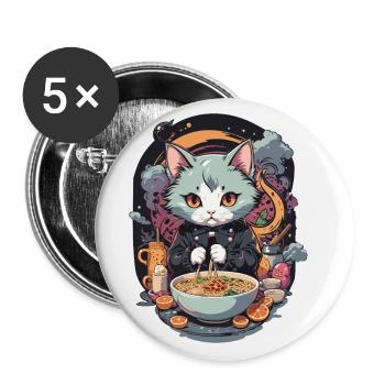 Katze Ramen Liebe Japanisches Nudelsuppen Design - Buttons groß 56 mm (5er Pack) - Weiß - Vorne