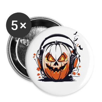 Halloween Musique Citrouille Casque Fun Design - Lot de 5 grands badges (56 mm) - blanc - Devant