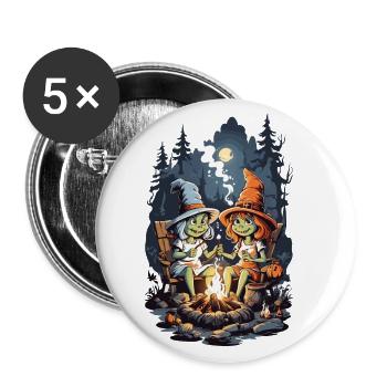 Sorcières Feu De Camp Halloween Cartoon Enfants - Lot de 5 grands badges (56 mm) - blanc - Devant